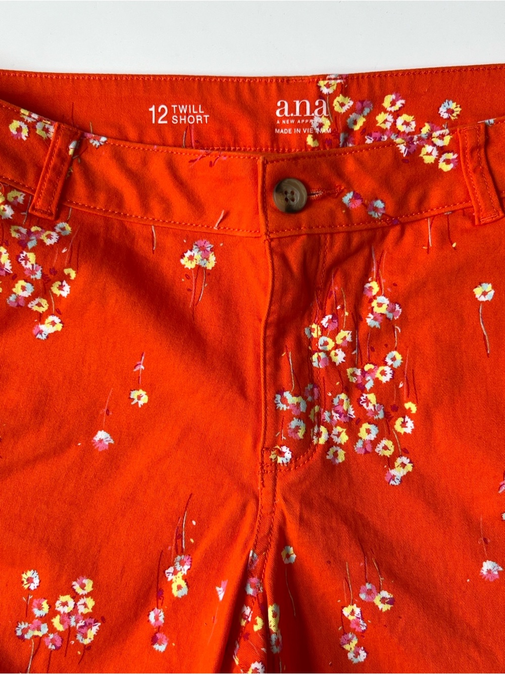 a.n.a Bright Orange Floral Twill Women's Shorts - Picture 3 of 6